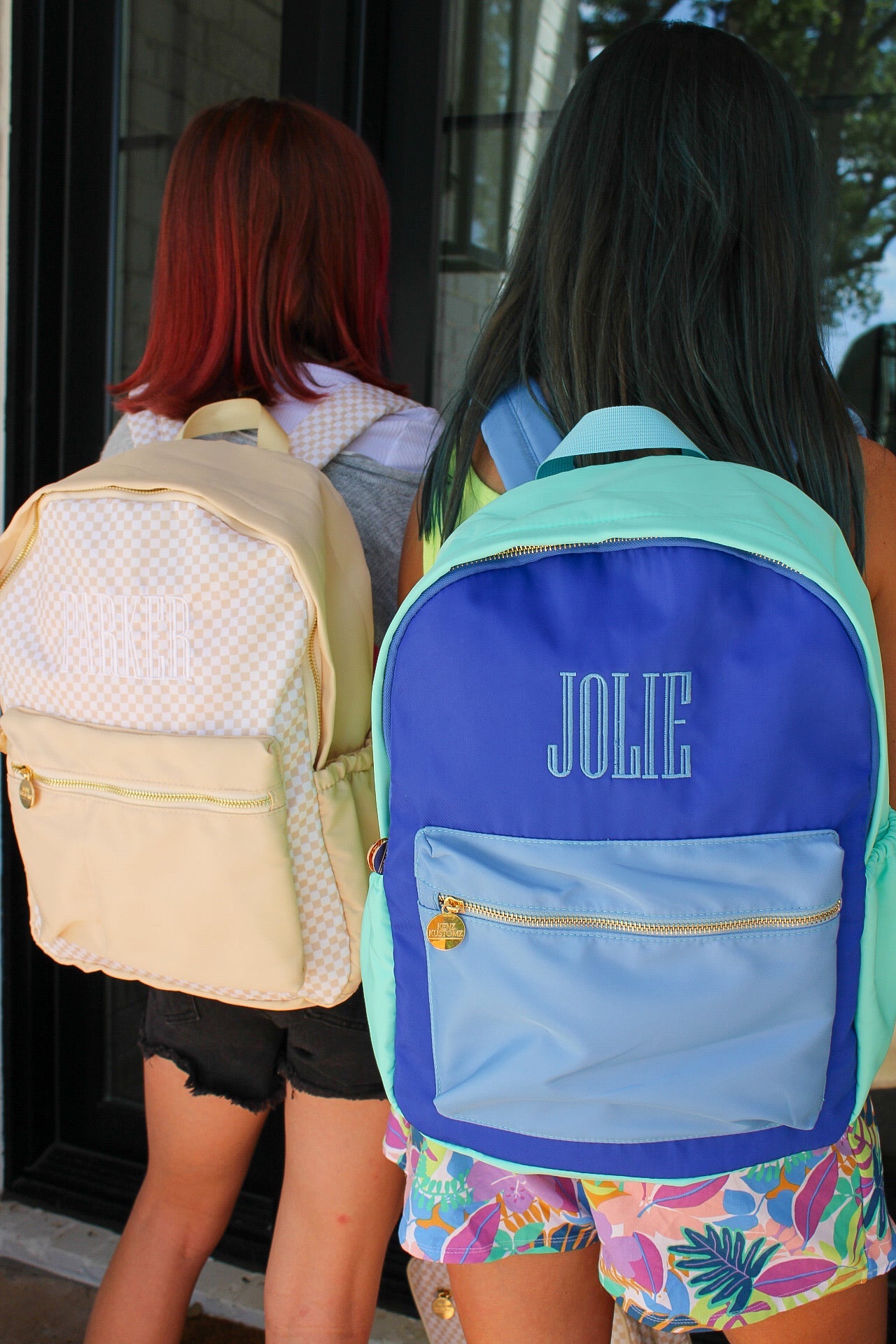 Tan Checkered Backpack -PLAIN NO EMBROIDERY