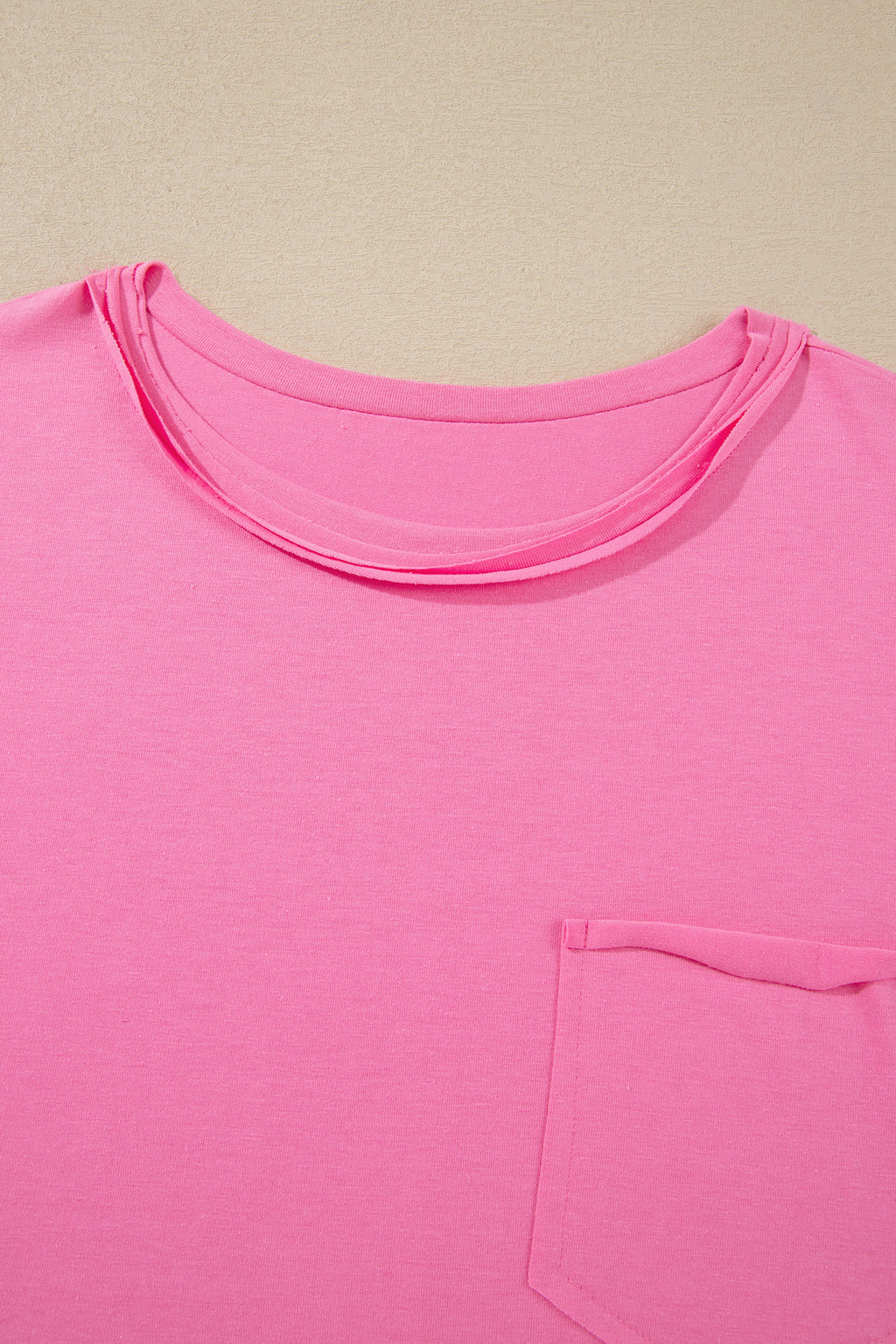 Strawberry Pink Raw Edge Patch Pocket Oversized Top and Shorts Set