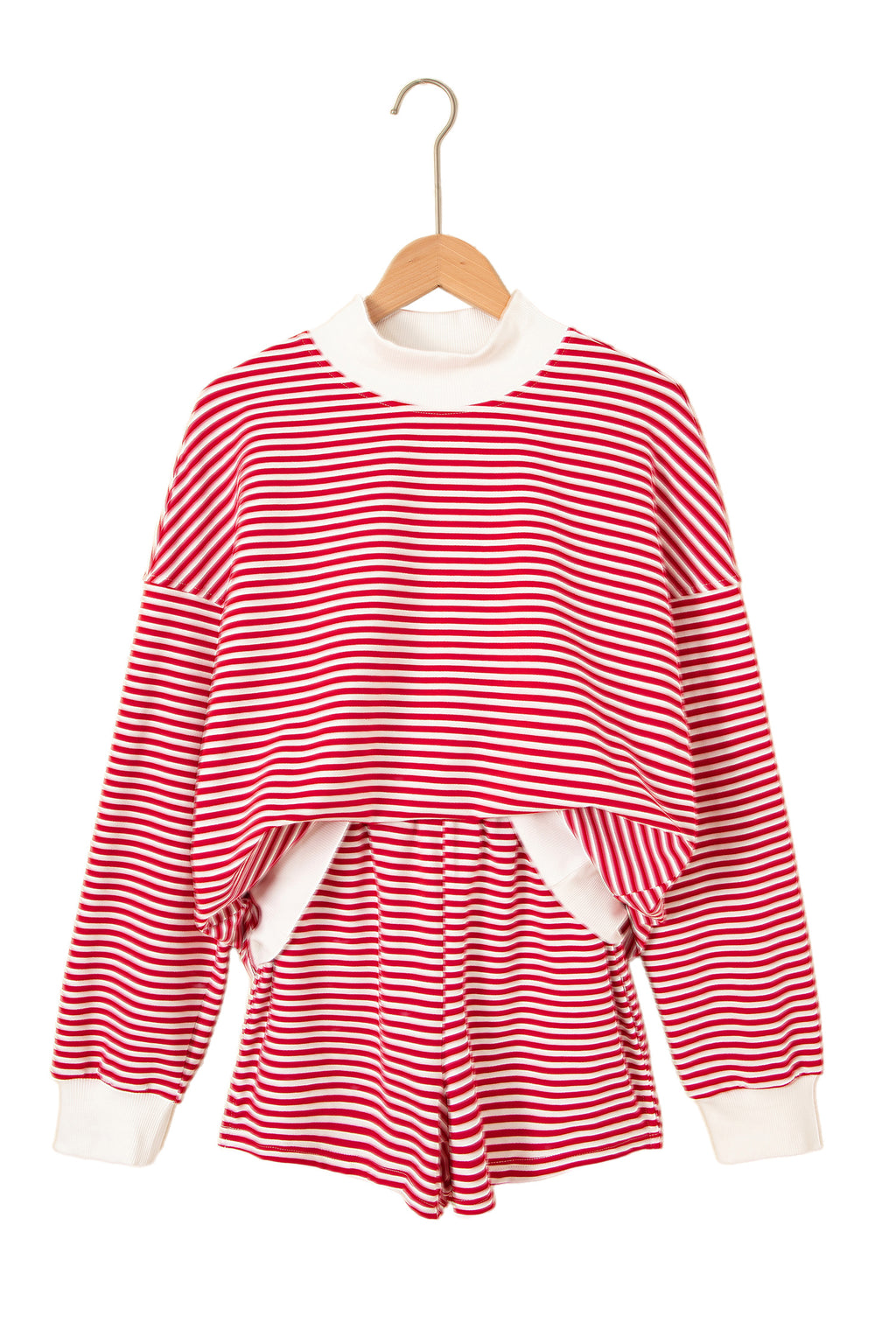 Pink Stripe Oversize Mock Neck Sweatshirt and Shorts Set