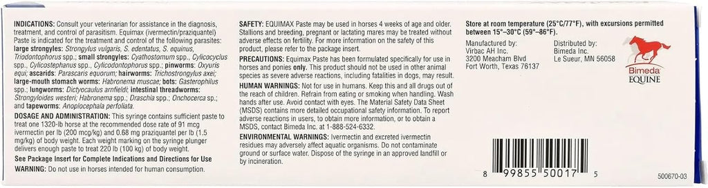 Equimax Horse Wormer Tapes and All Major Parasites 1 Tube
