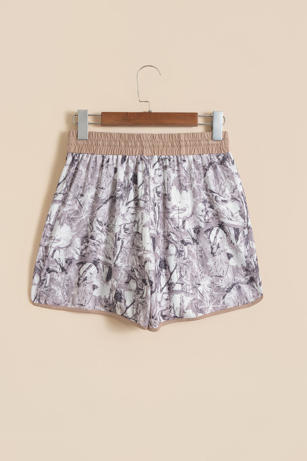 Khaki Camo Woodland Print Drawstring Active Shorts