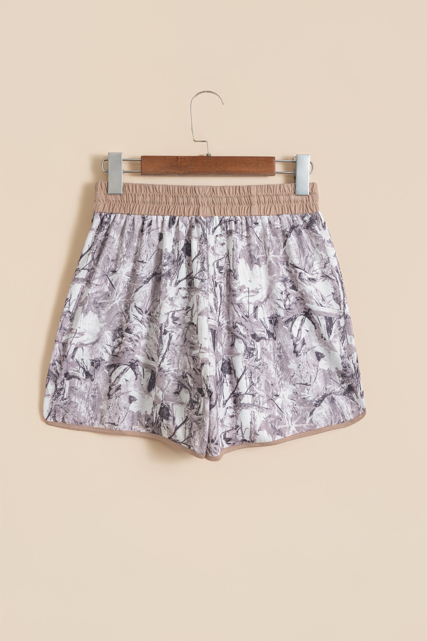 Khaki Camo Woodland Print Drawstring Active Shorts