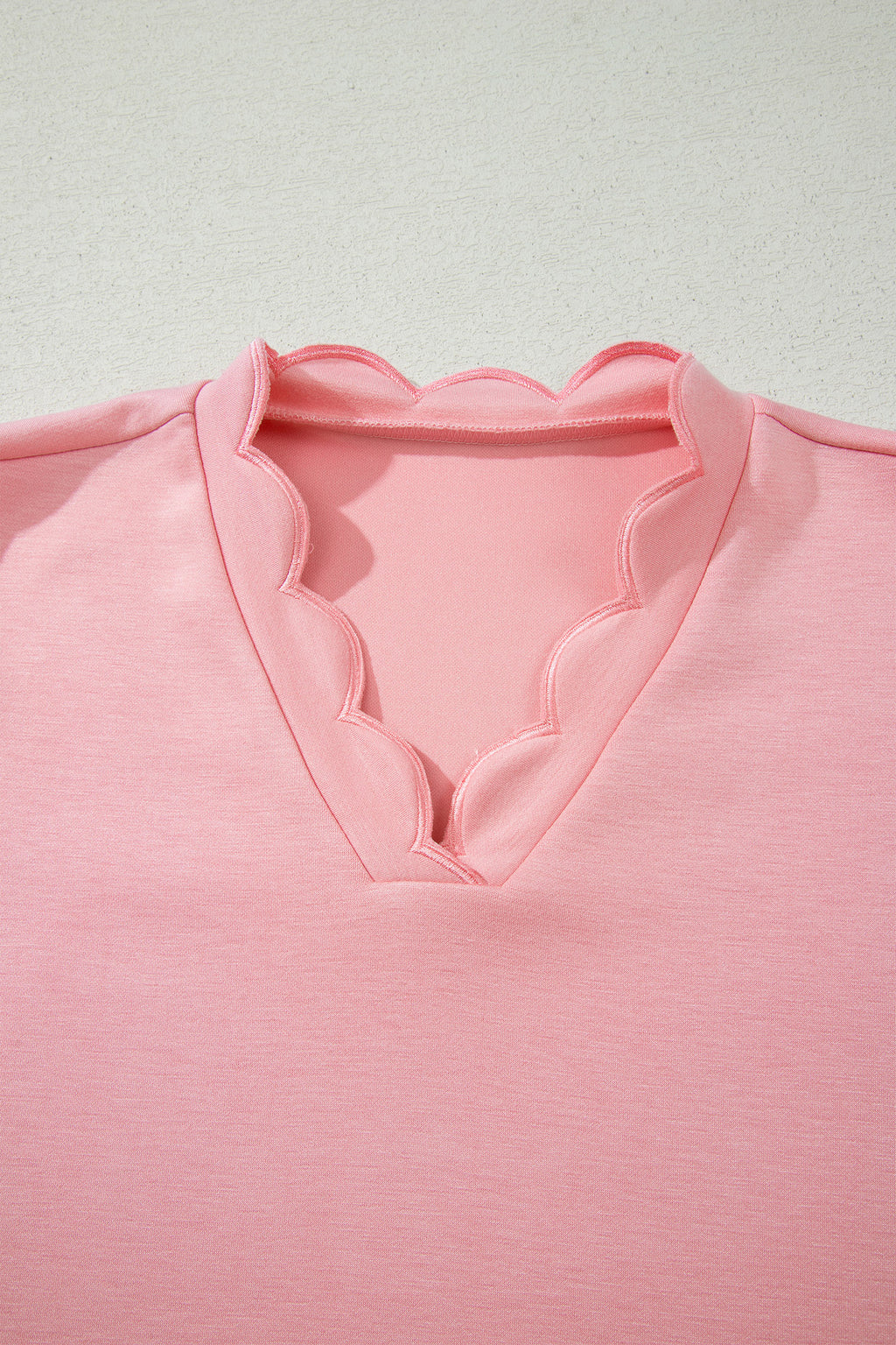 Gossamer Pink Scalloped V Neck Dolman Oversize Top Drawstring Short Set