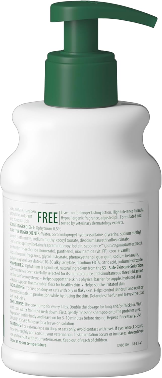Douxo S3 SEB Shampoo 6.7 oz Dogs & Cats Oily Flaky Skin Dandruff Control