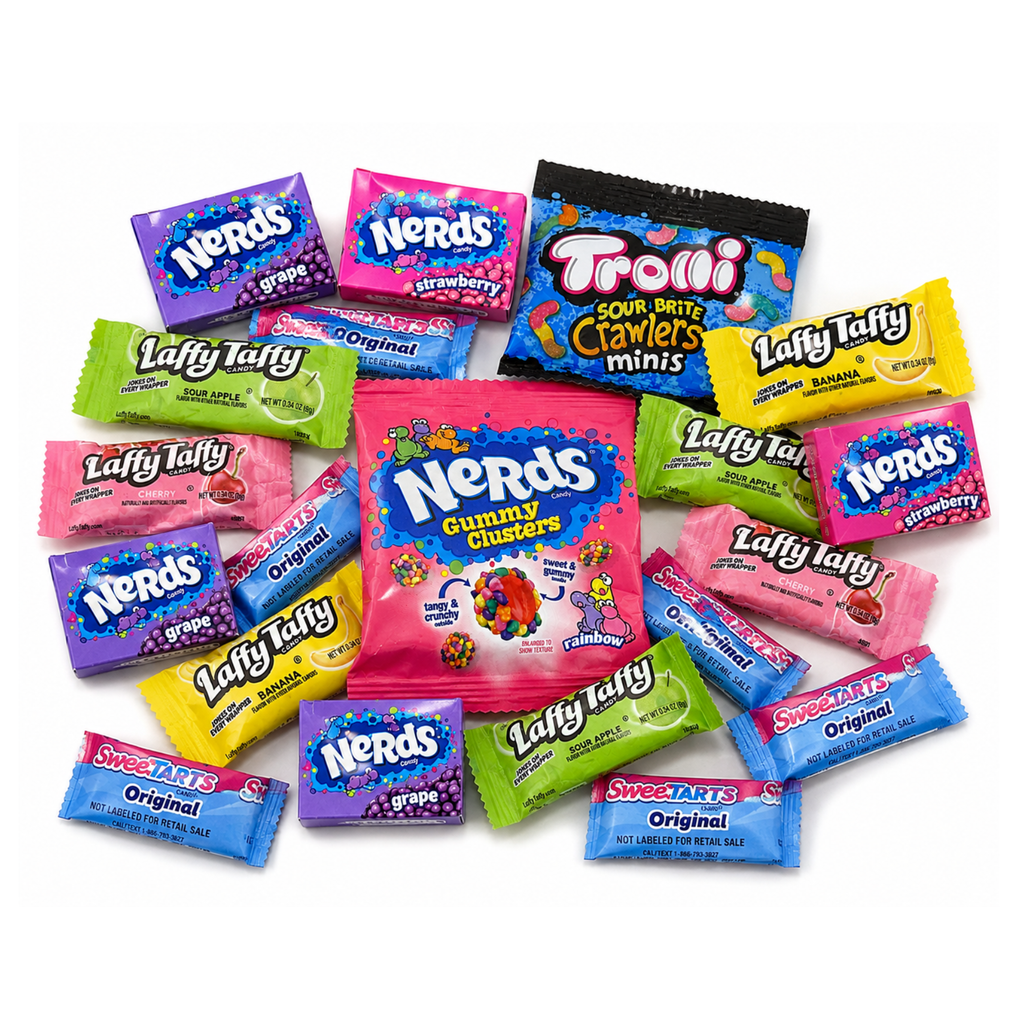 Sweet & Sour Candy Assortment – Nerds, Nerds Gummy Clusters, Laffy Taffy, Sweetarts & Trolli Sour Bite