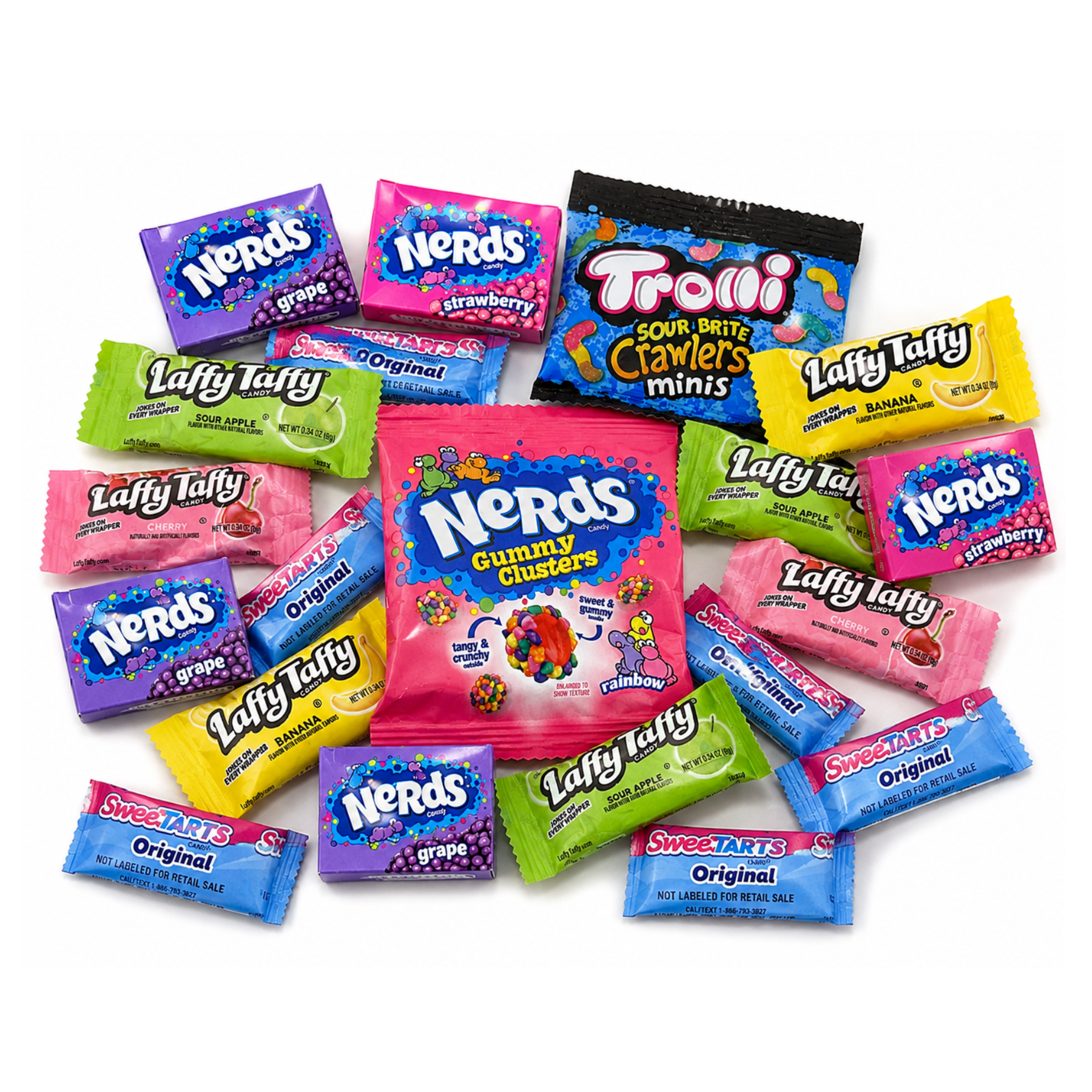 Sweet & Sour Candy Assortment – Nerds, Nerds Gummy Clusters, Laffy Taffy, Sweetarts & Trolli Sour Bite