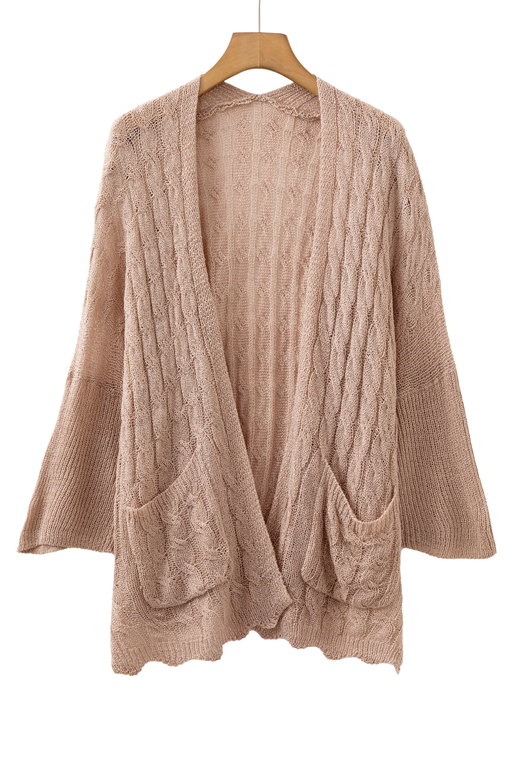 Old Rose Drop Shoulder Crochet Knit Open Front Cardigan