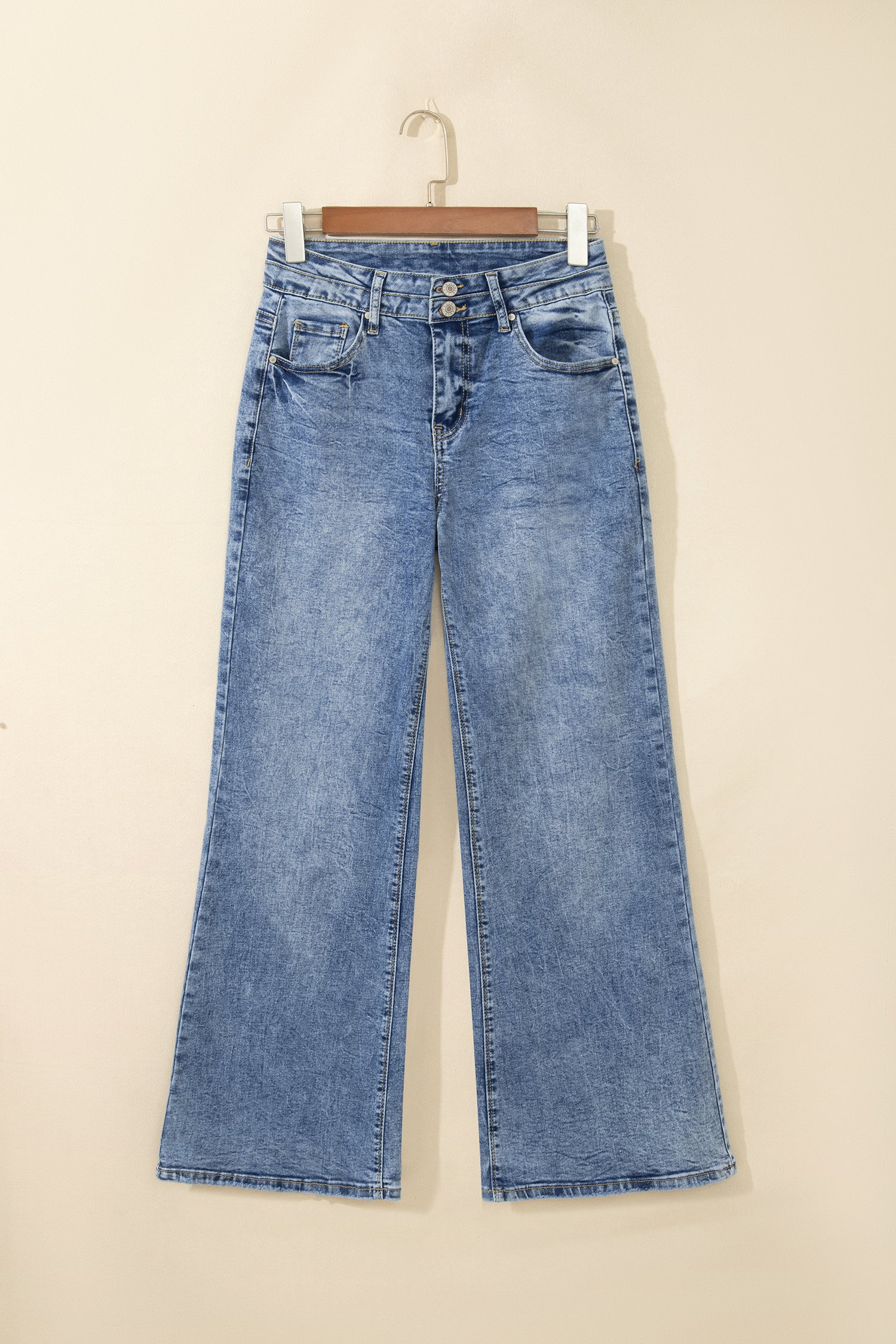 Beau Blue Acid Wash Pocket Detail Flare Jeans