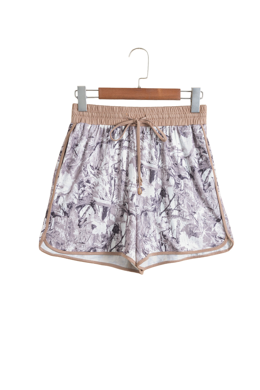 Khaki Camo Woodland Print Drawstring Active Shorts
