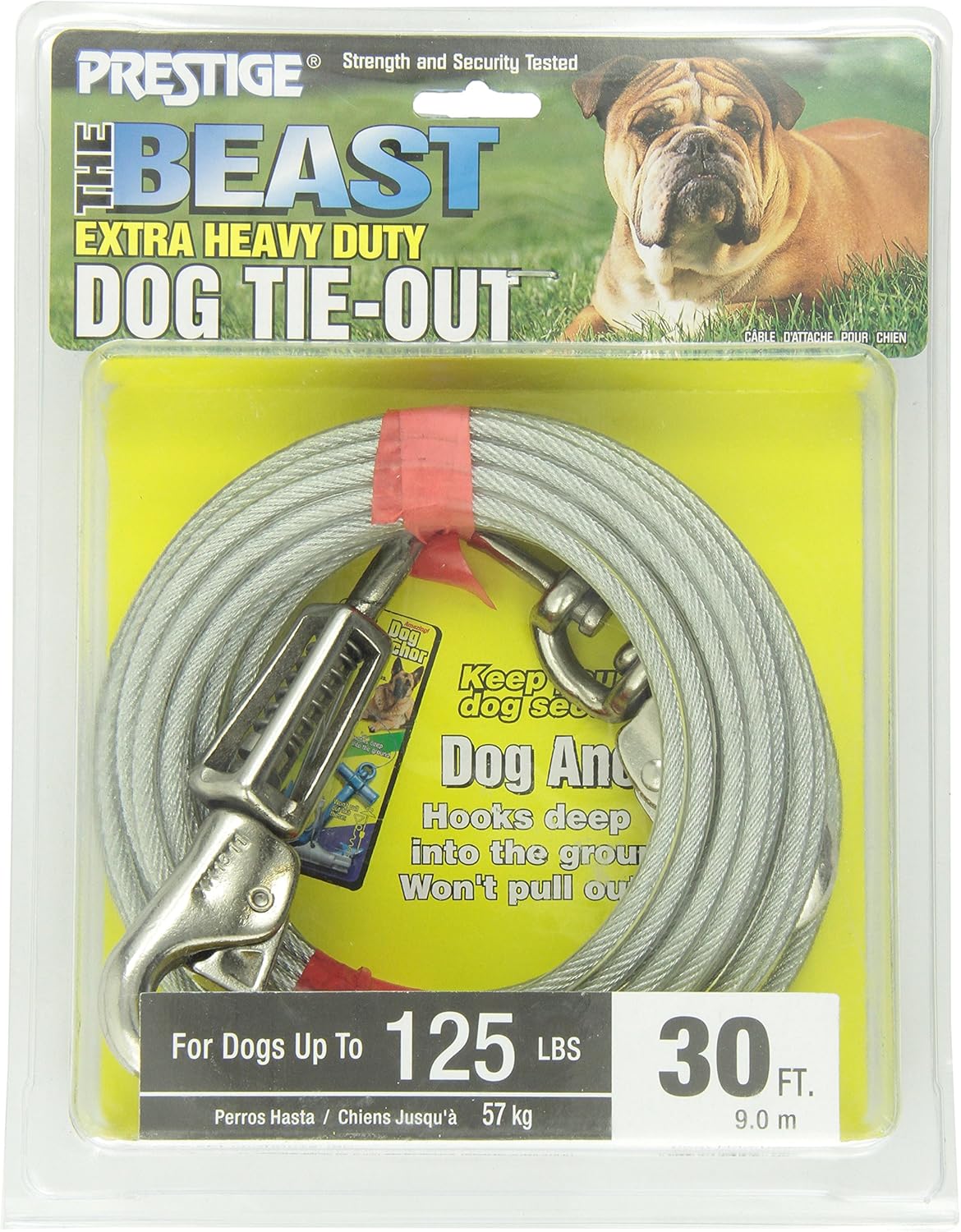 Boss Pet Edge Tie-Out Cable XL Dogs Up to 125lb 30ft Twin Swivel Spring