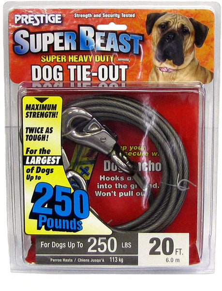 Boss Pet Super Beast XXL Dog Twin-Swivel Vinyl Coated Tie-Outs 20ft Up 250lbs