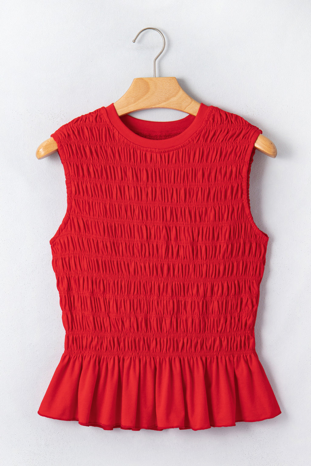 Smoke Gray Shirred Slim Fit Ruffle Hem Tank Top