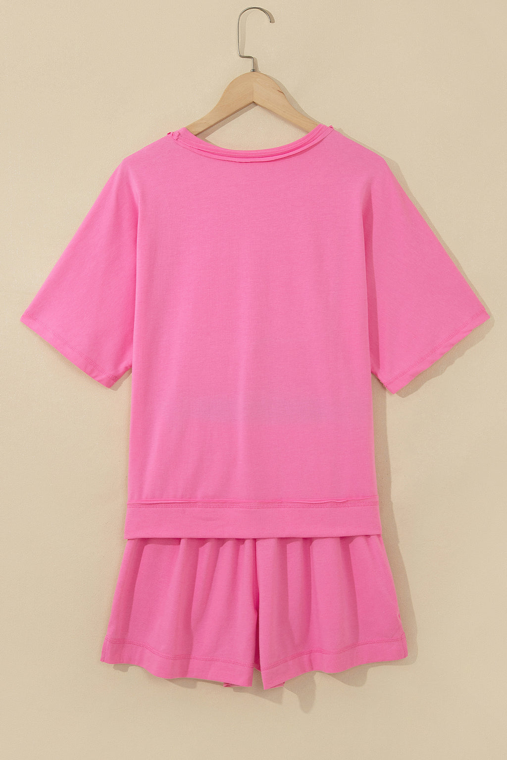 Strawberry Pink Raw Edge Patch Pocket Oversized Top and Shorts Set