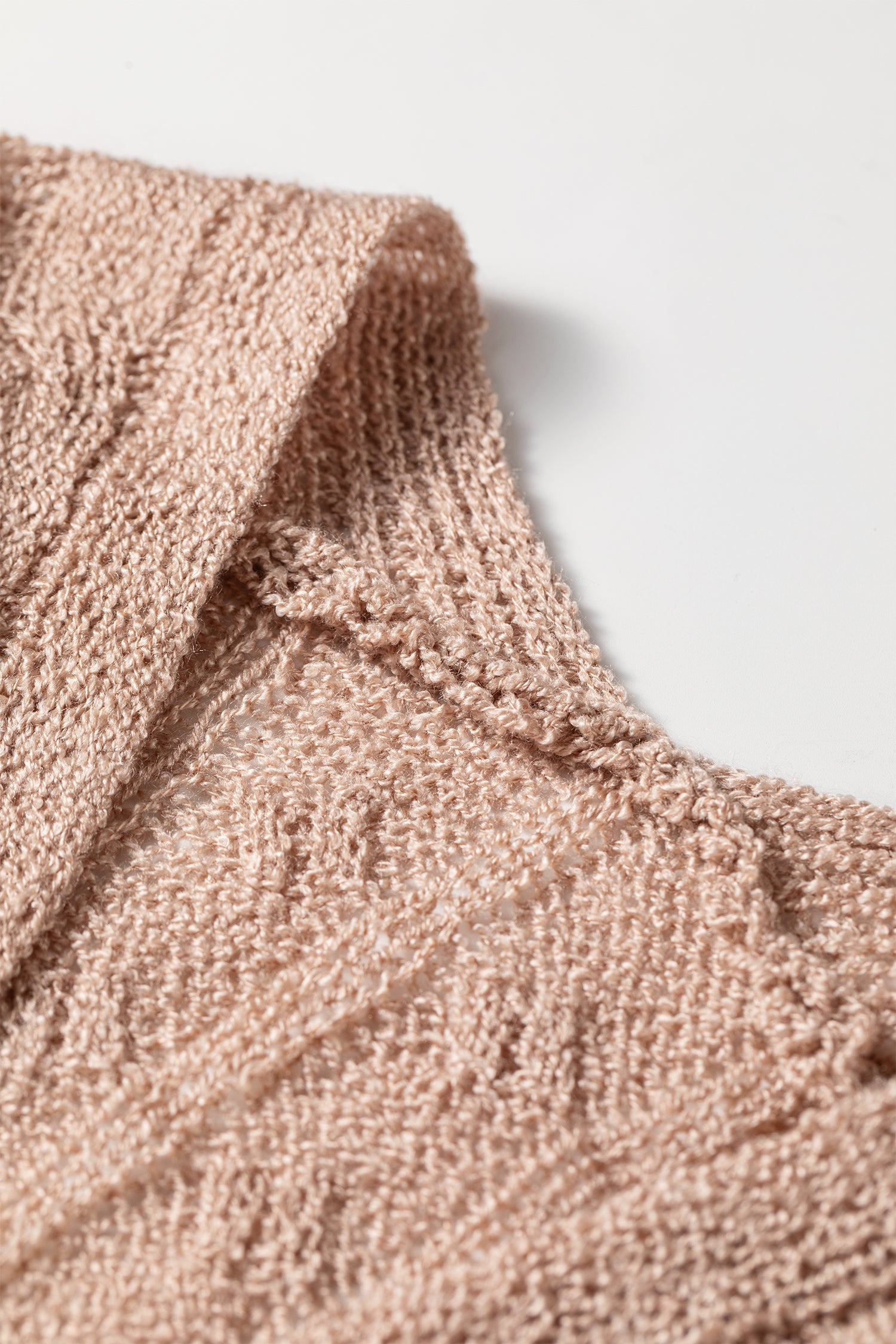 Old Rose Drop Shoulder Crochet Knit Open Front Cardigan
