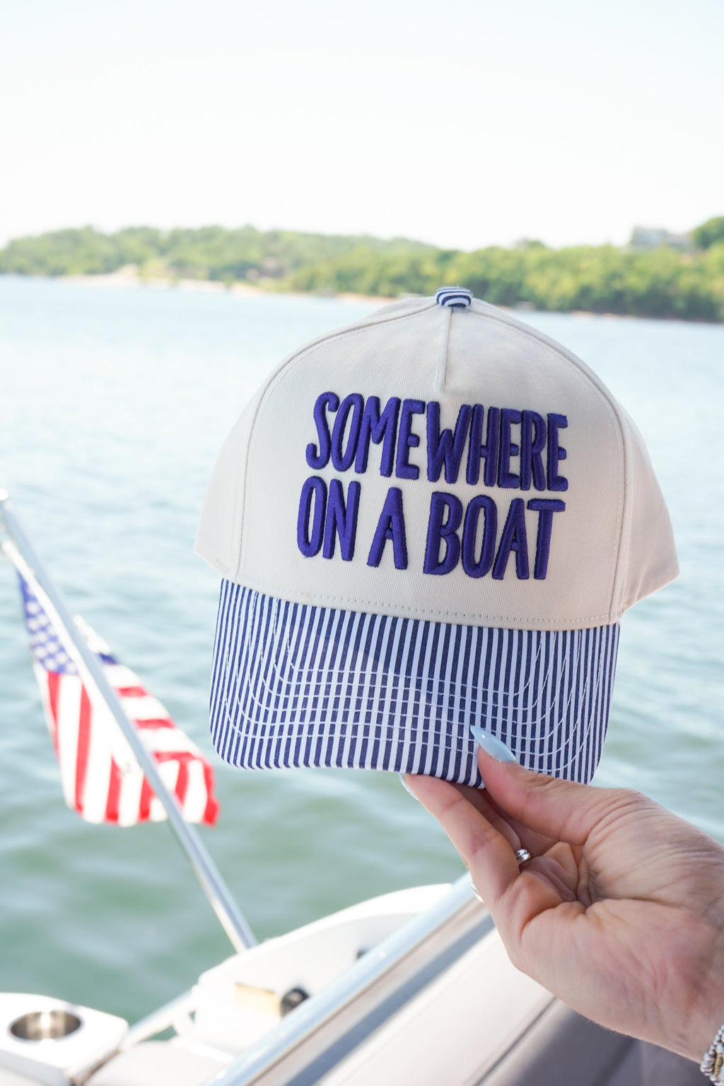 Somewhere On A Boat - Navy Stripe Trucker Hat
