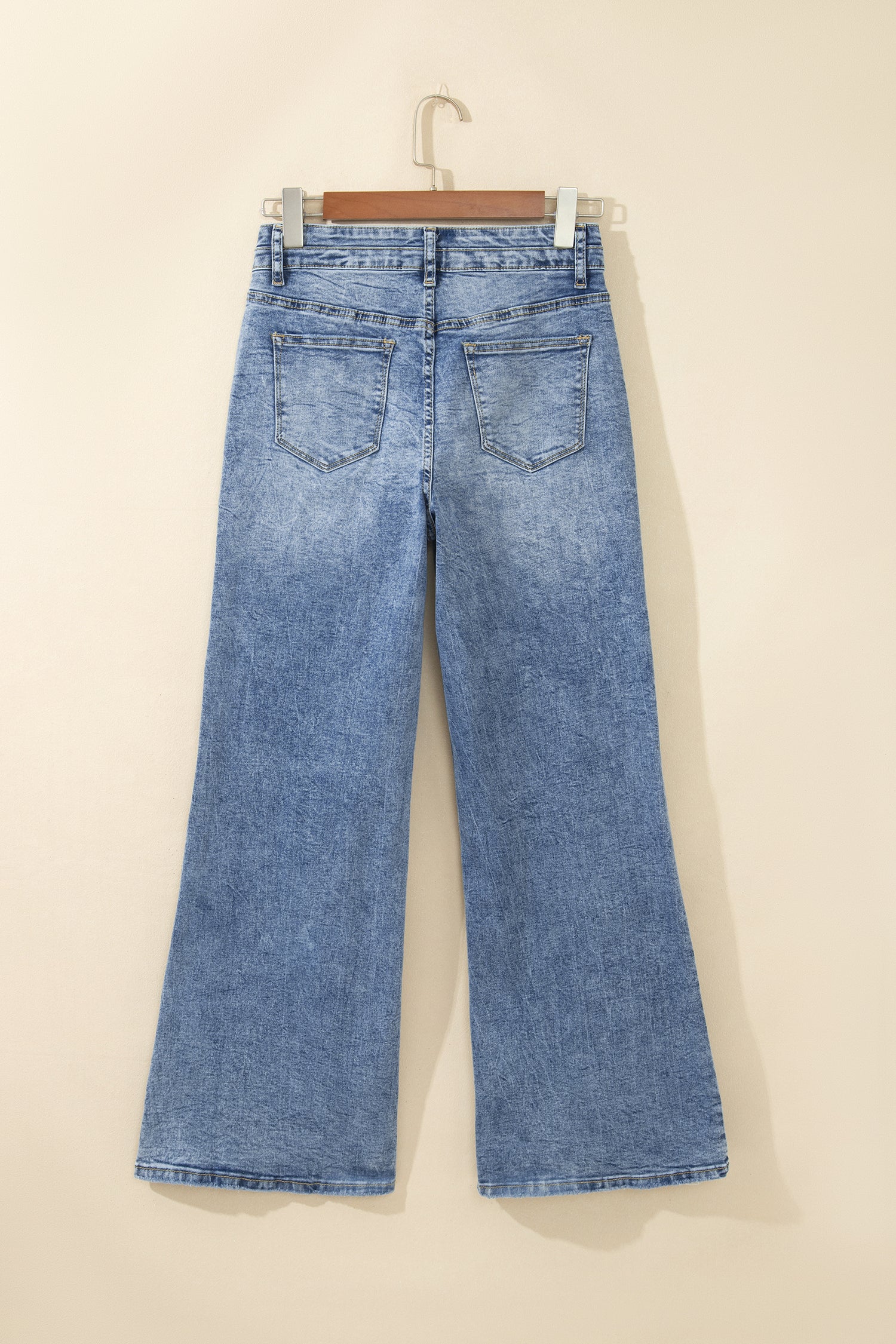 Beau Blue Acid Wash Pocket Detail Flare Jeans