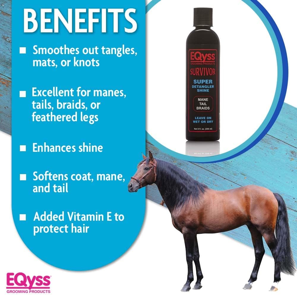 EQyss Survivor Mane & Tail Detangler 8 oz. Safe for Foals Mares Ponies & Horses
