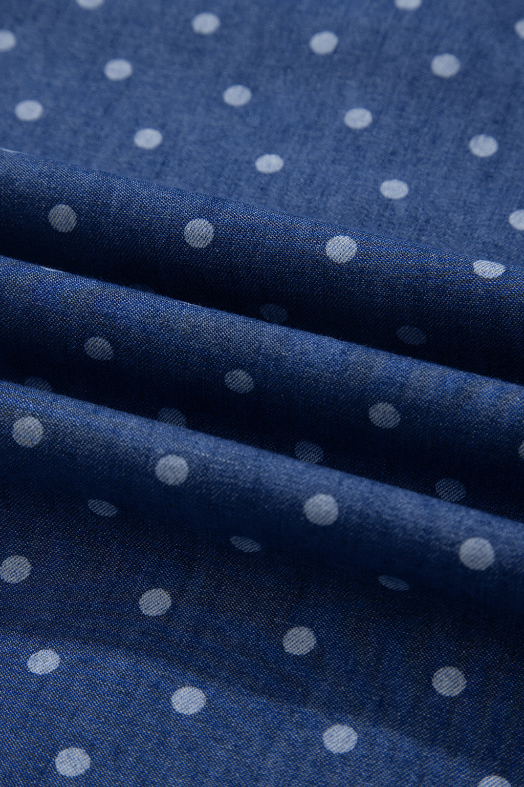 Blue Polka Dot Ruffle Hem Sleeveless Denim Mini Dress