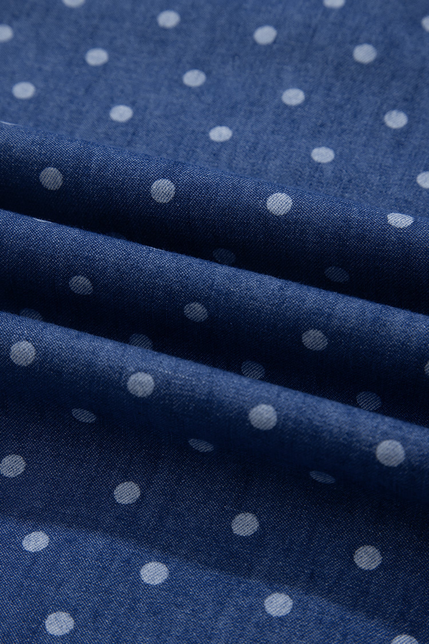 Blue Polka Dot Ruffle Hem Sleeveless Denim Mini Dress