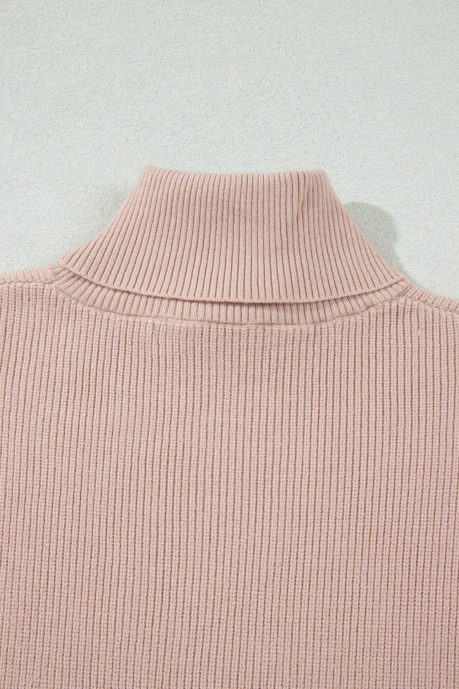 Light French Beige Sleeveless High Neck Knit Split Hem Shift Silhouette Wool Sweater Vest