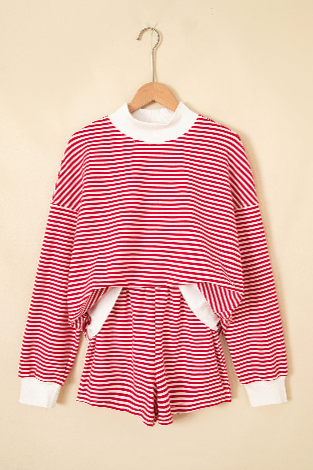 Pink Stripe Oversize Mock Neck Sweatshirt and Shorts Set
