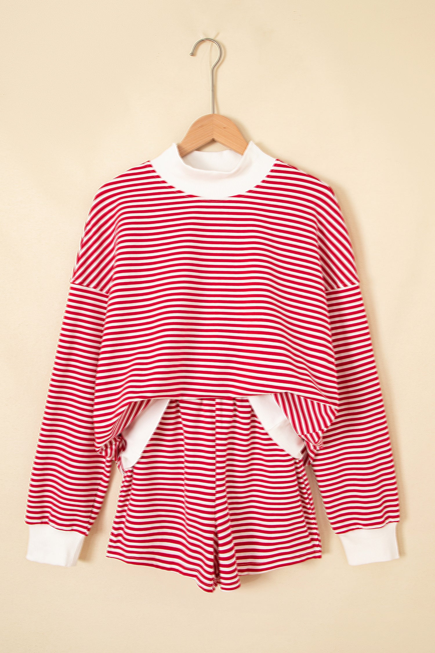 Pink Stripe Oversize Mock Neck Sweatshirt and Shorts Set