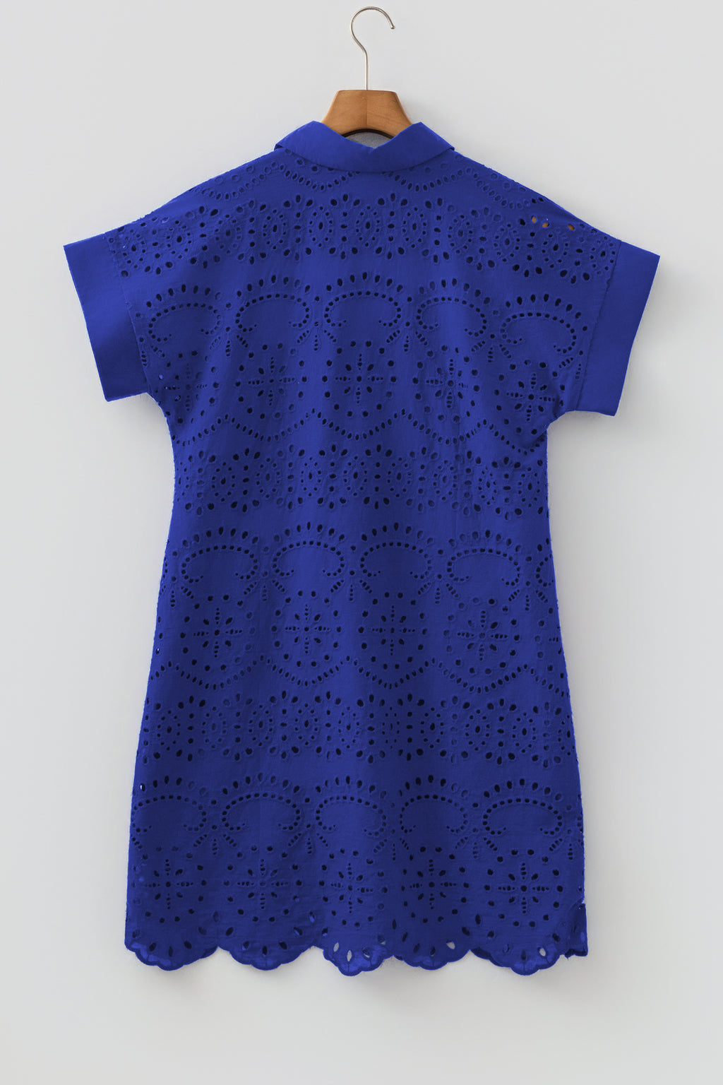 Black Solid Color Eyelet Embroidered T Shirt Mini Dress