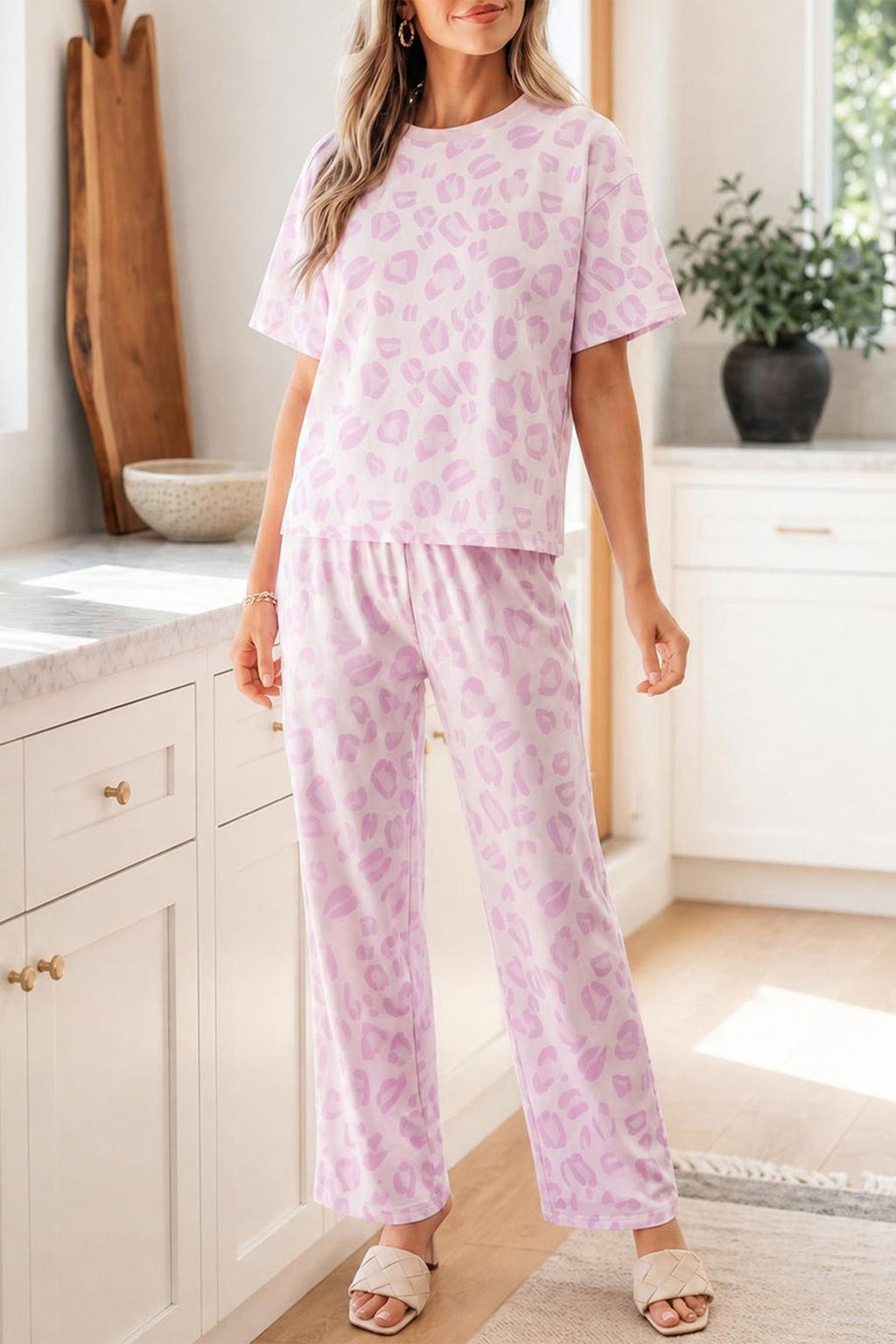 Pink Leopard Two Piece Top and Pants Set