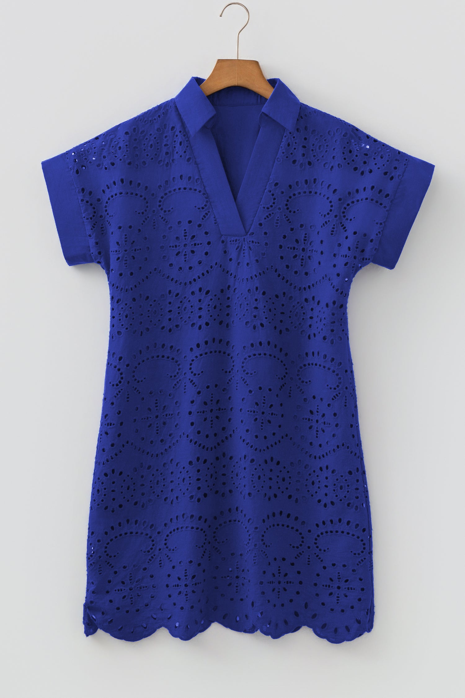 Black Solid Color Eyelet Embroidered T Shirt Mini Dress