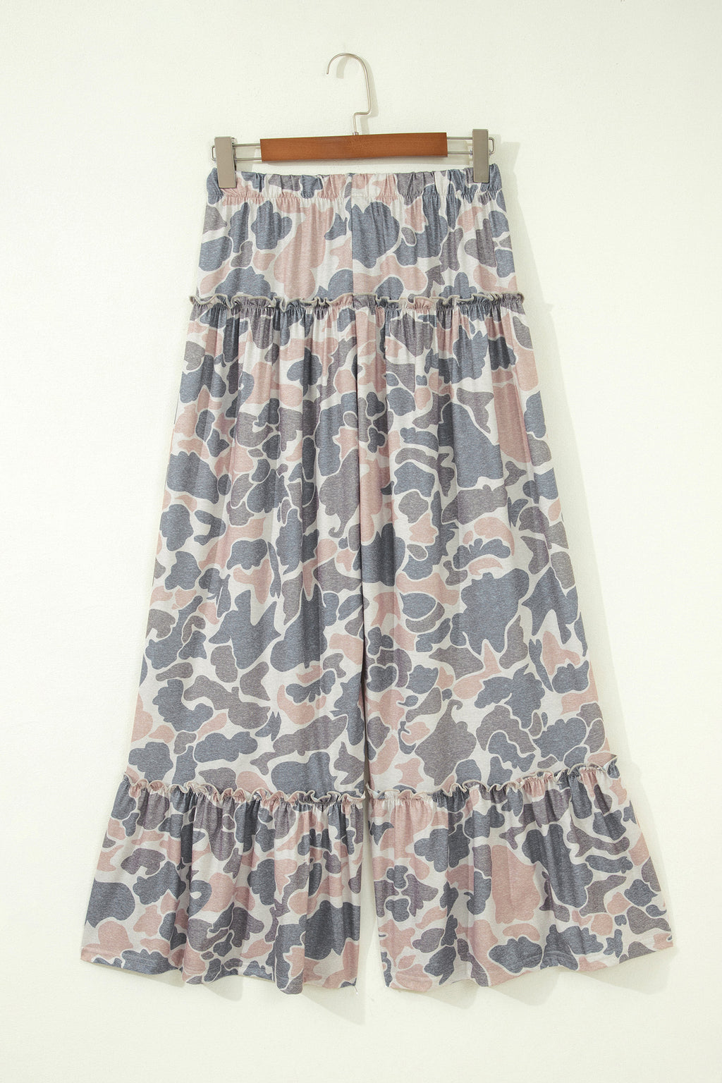 Beige Camo Print Wide Leg Casual Pants