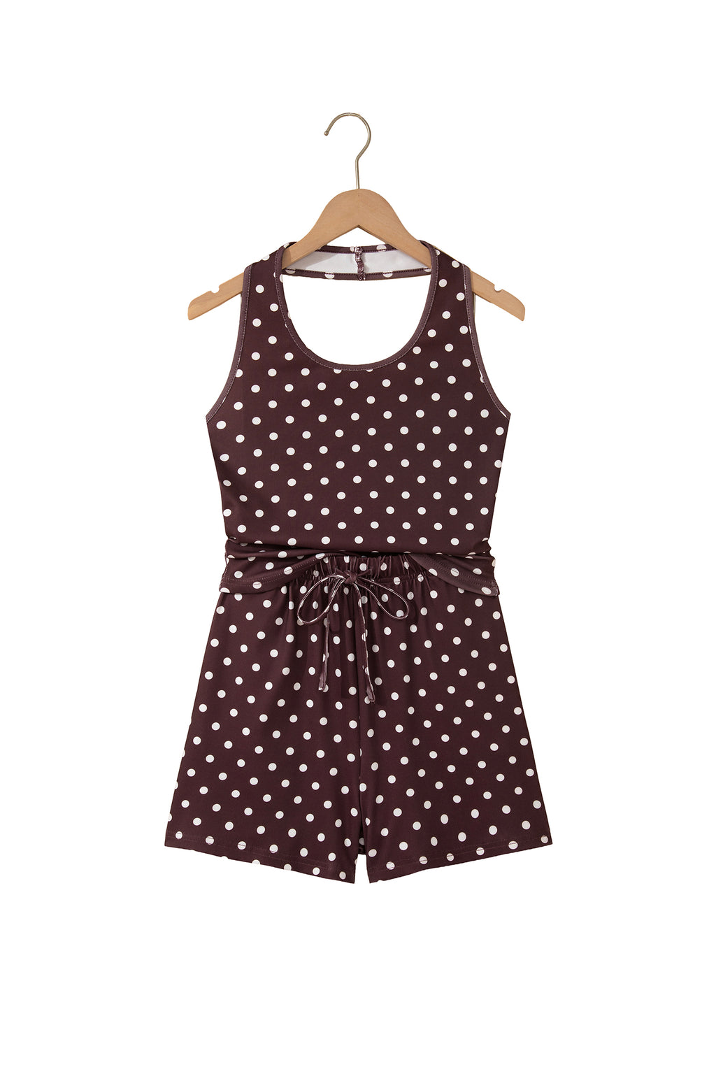 Pink Polka Dot Halter Tank Drawstring Elastic Waist Short Set