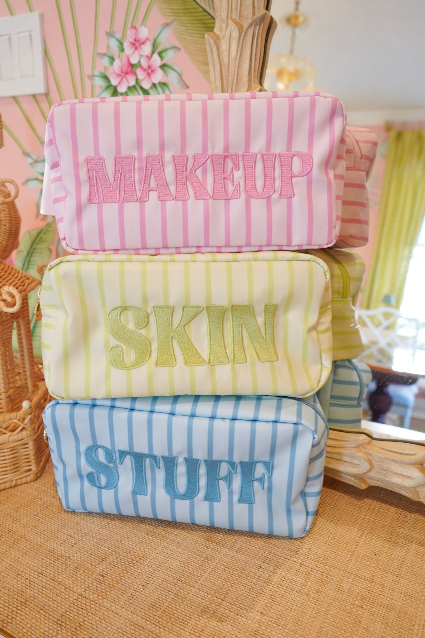 Striped Travel- Ready Cosmetic Bags