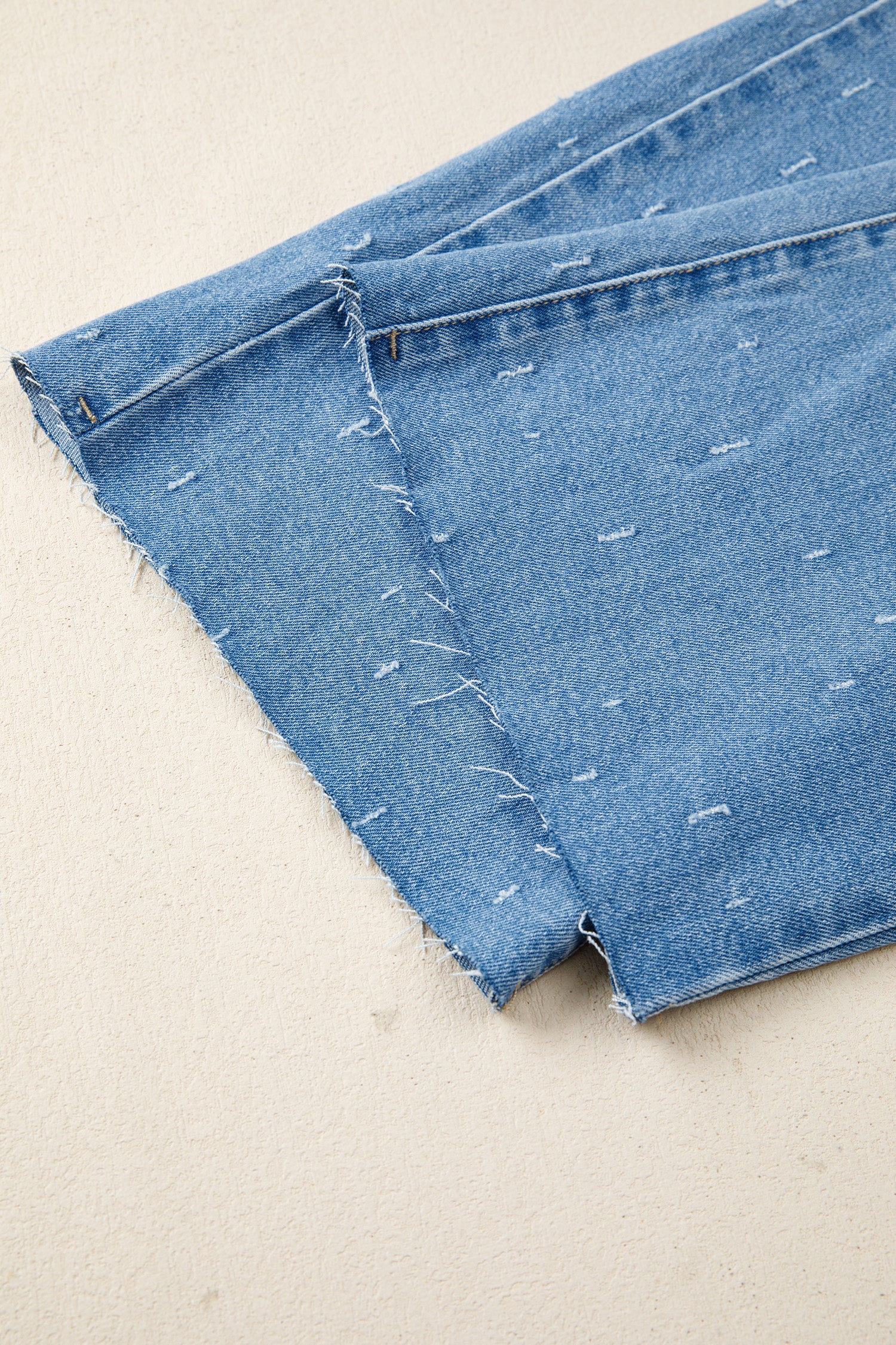 Mist Blue Distressed Detail Tummy Control Raw Hem Jeans