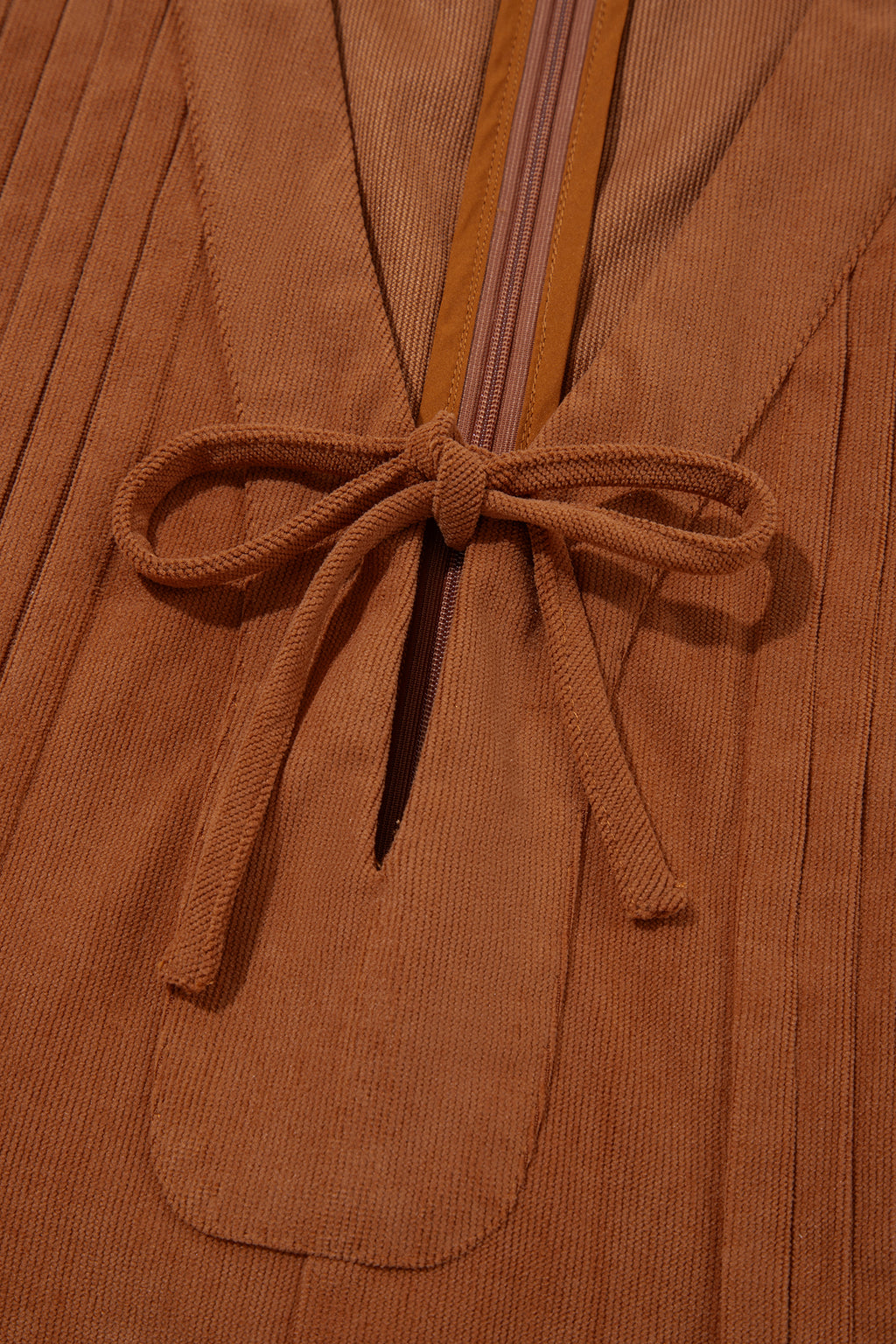 Cinnamon Solid Color Tie V Neck Sleeveless Corduroy Romper
