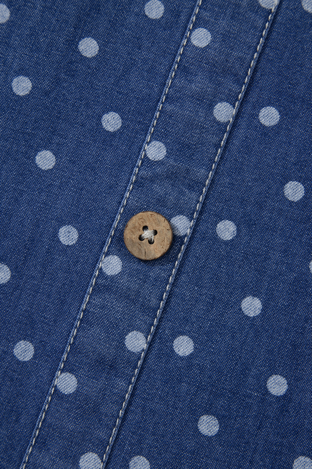 Blue Polka Dot Ruffle Hem Sleeveless Denim Mini Dress