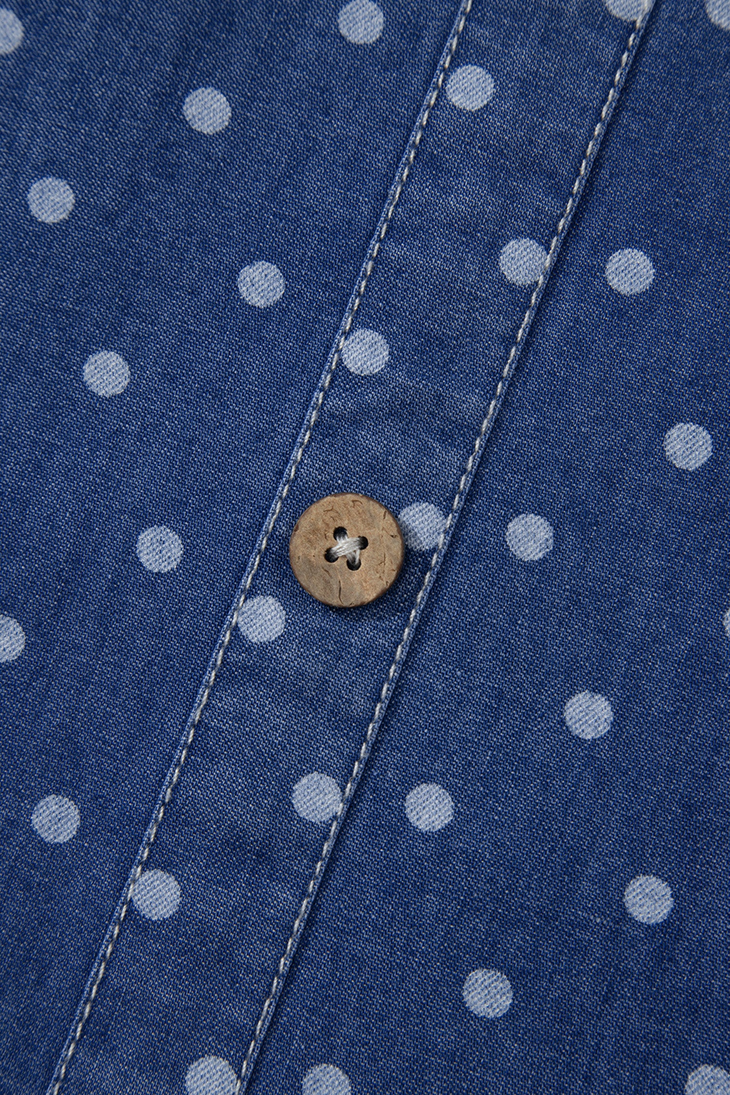 Blue Polka Dot Ruffle Hem Sleeveless Denim Mini Dress