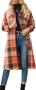 Women'S Casual Wool Blend Long Plaid Shirt Jacket Button down Pocketed Shirt Shacket