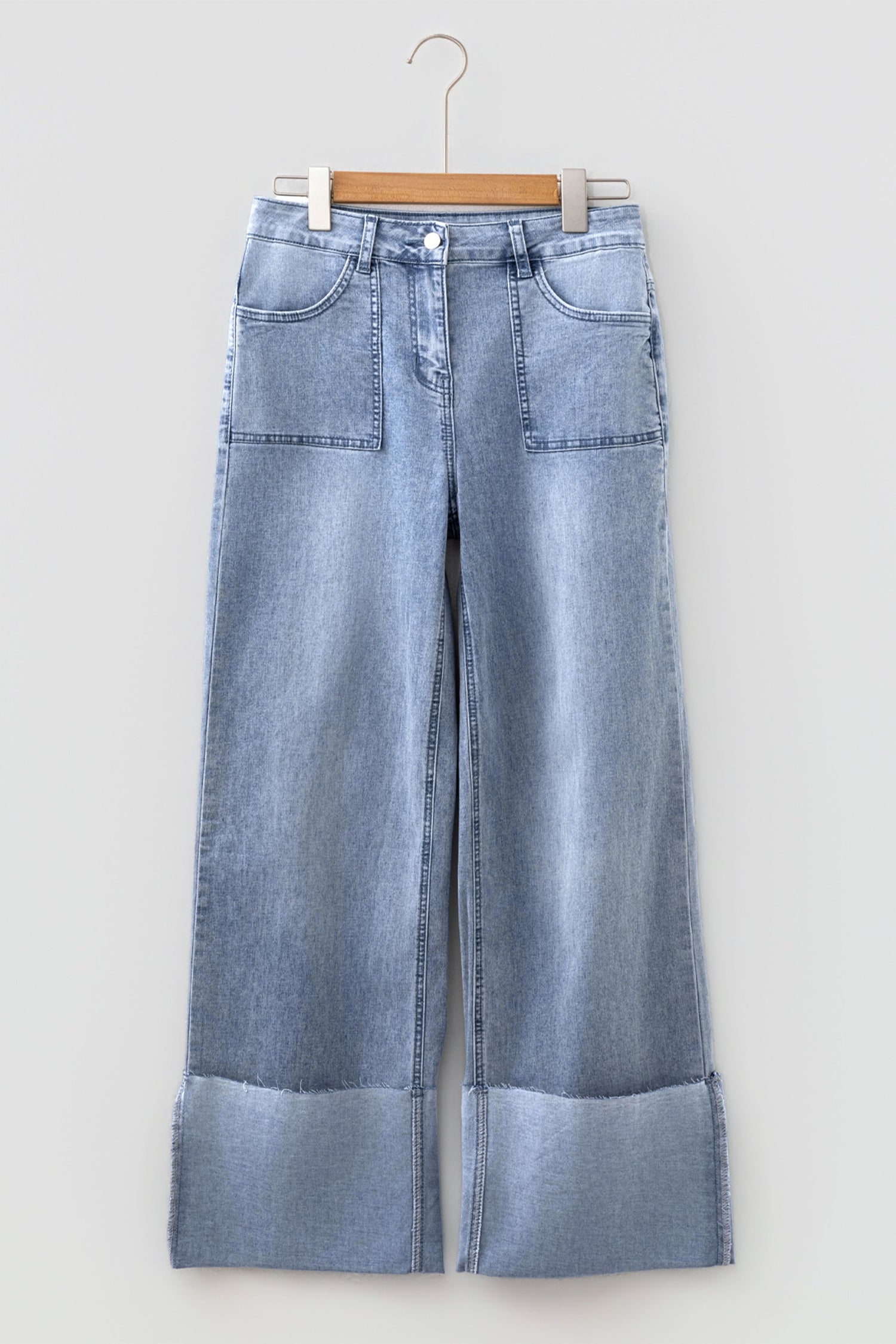 Beau Blue Turn-up Cuffs Womens Loose Jeans