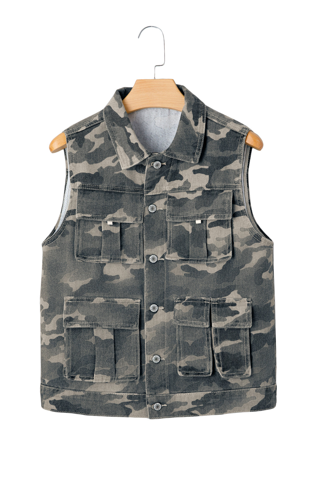 Green Camo Cargo Denim Vest