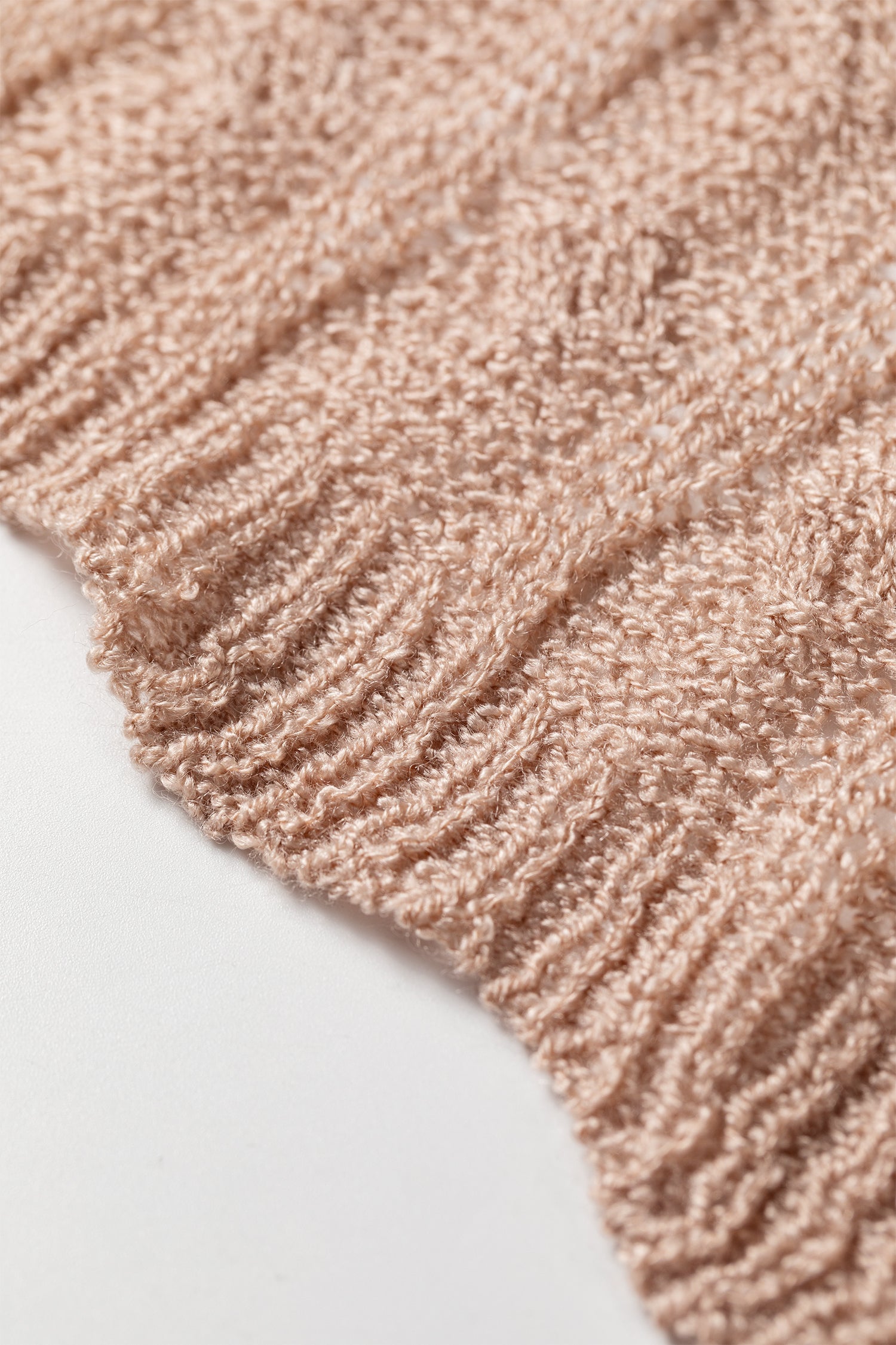 Old Rose Drop Shoulder Crochet Knit Open Front Cardigan