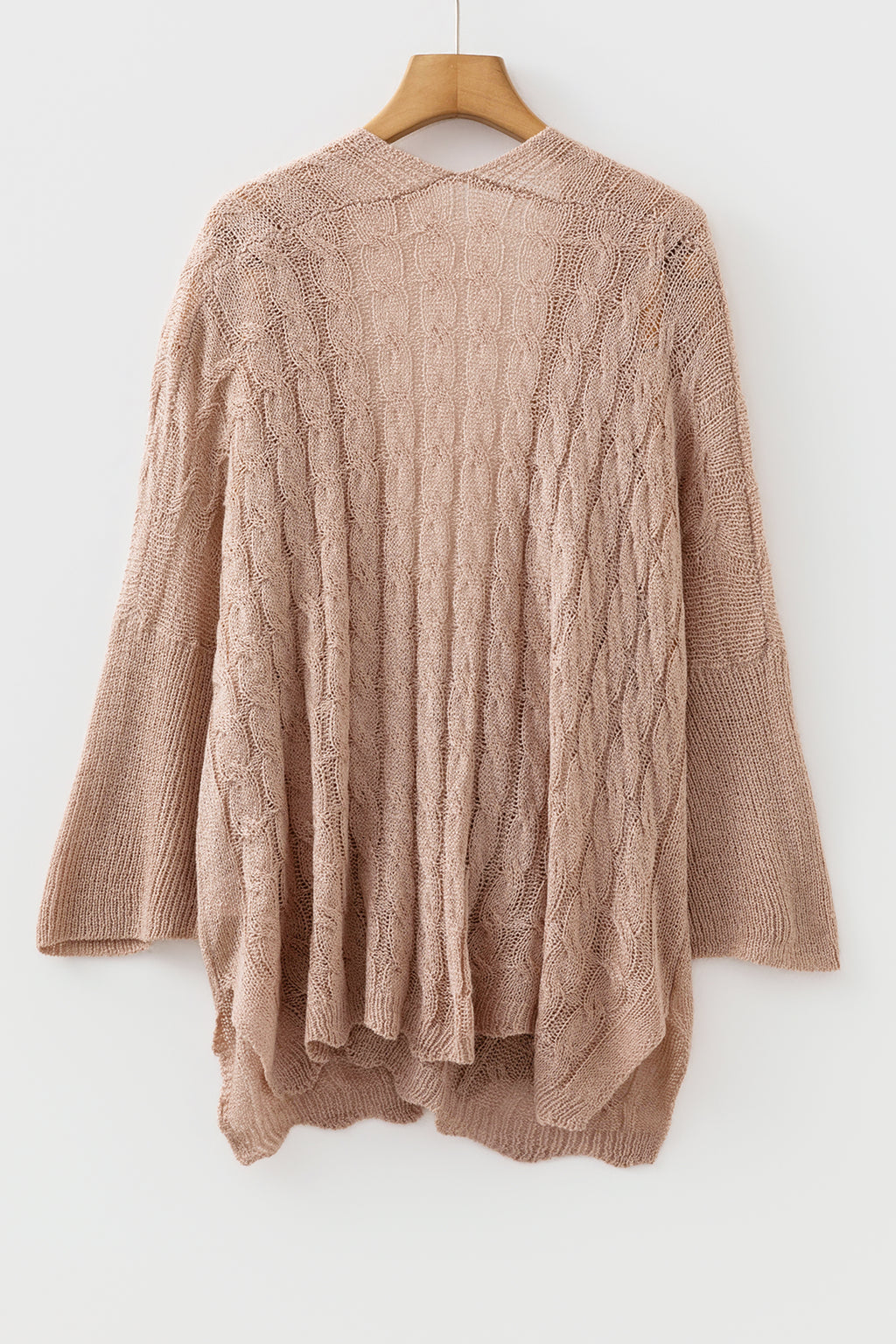 Old Rose Drop Shoulder Crochet Knit Open Front Cardigan