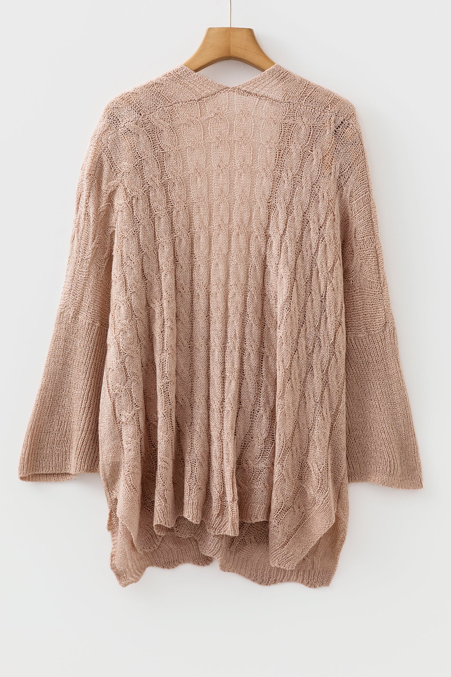 Old Rose Drop Shoulder Crochet Knit Open Front Cardigan