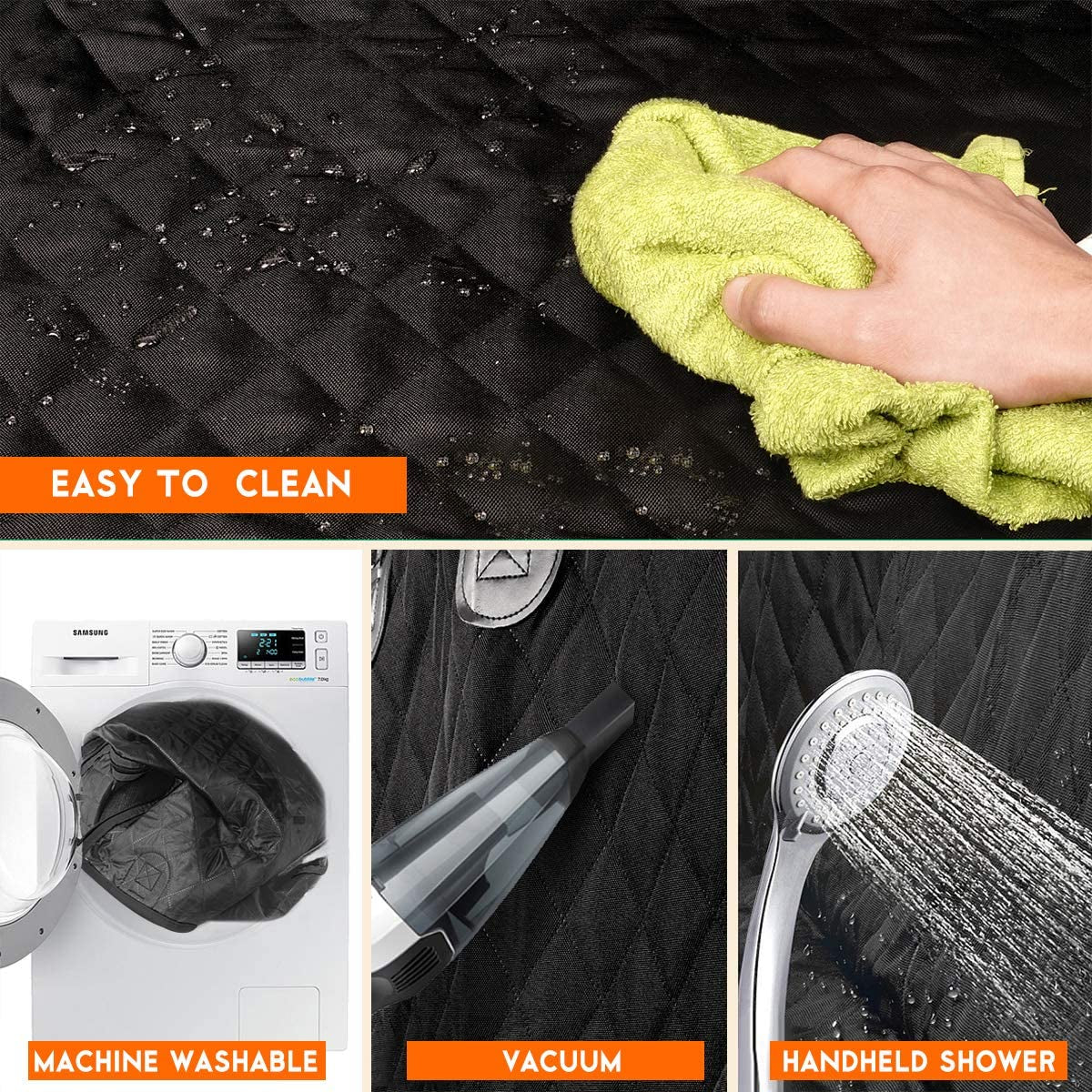 Dog Car Seat Cover, Back Seat Cover for Dogs Pet Car Seat Protector | Waterproof Rear Seat Cover Durable Car Seat Cover, Fits Middle Armrest for Most Cars Suvs Trucks (53” Width)- Black