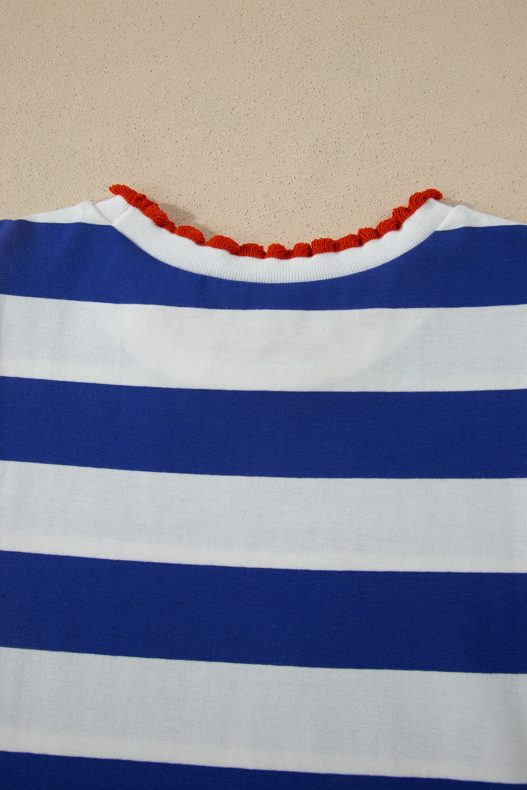 Red Stripe Contrast Trim Round Neck Short Puff Sleeve Shift Mini Dress