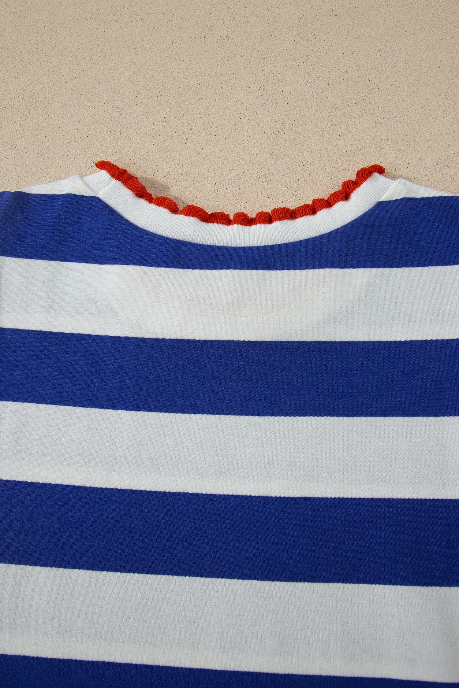 Red Stripe Contrast Trim Round Neck Short Puff Sleeve Shift Mini Dress