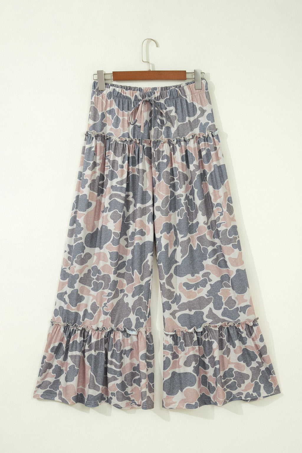 Beige Camo Print Wide Leg Casual Pants