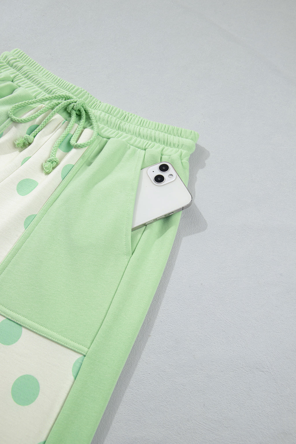 Pink Color Block Patchwork Polka Dot Wide Leg Pant Set