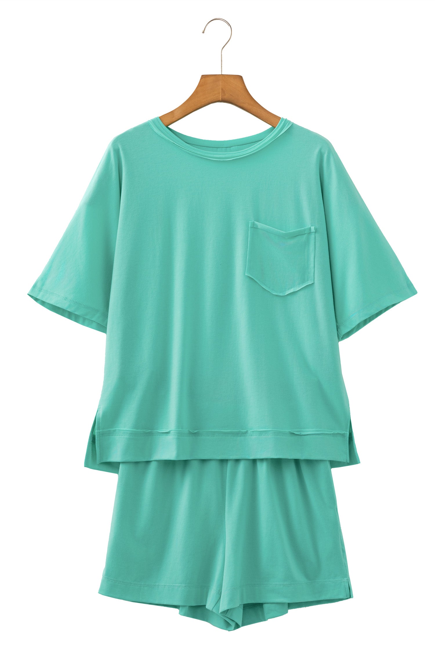 Strawberry Pink Raw Edge Patch Pocket Oversized Top and Shorts Set