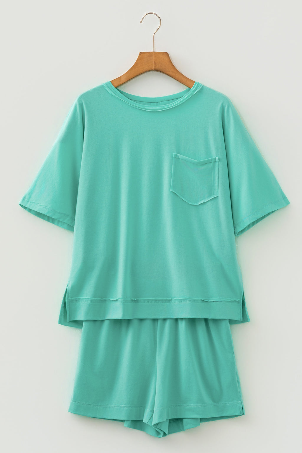 Strawberry Pink Raw Edge Patch Pocket Oversized Top and Shorts Set