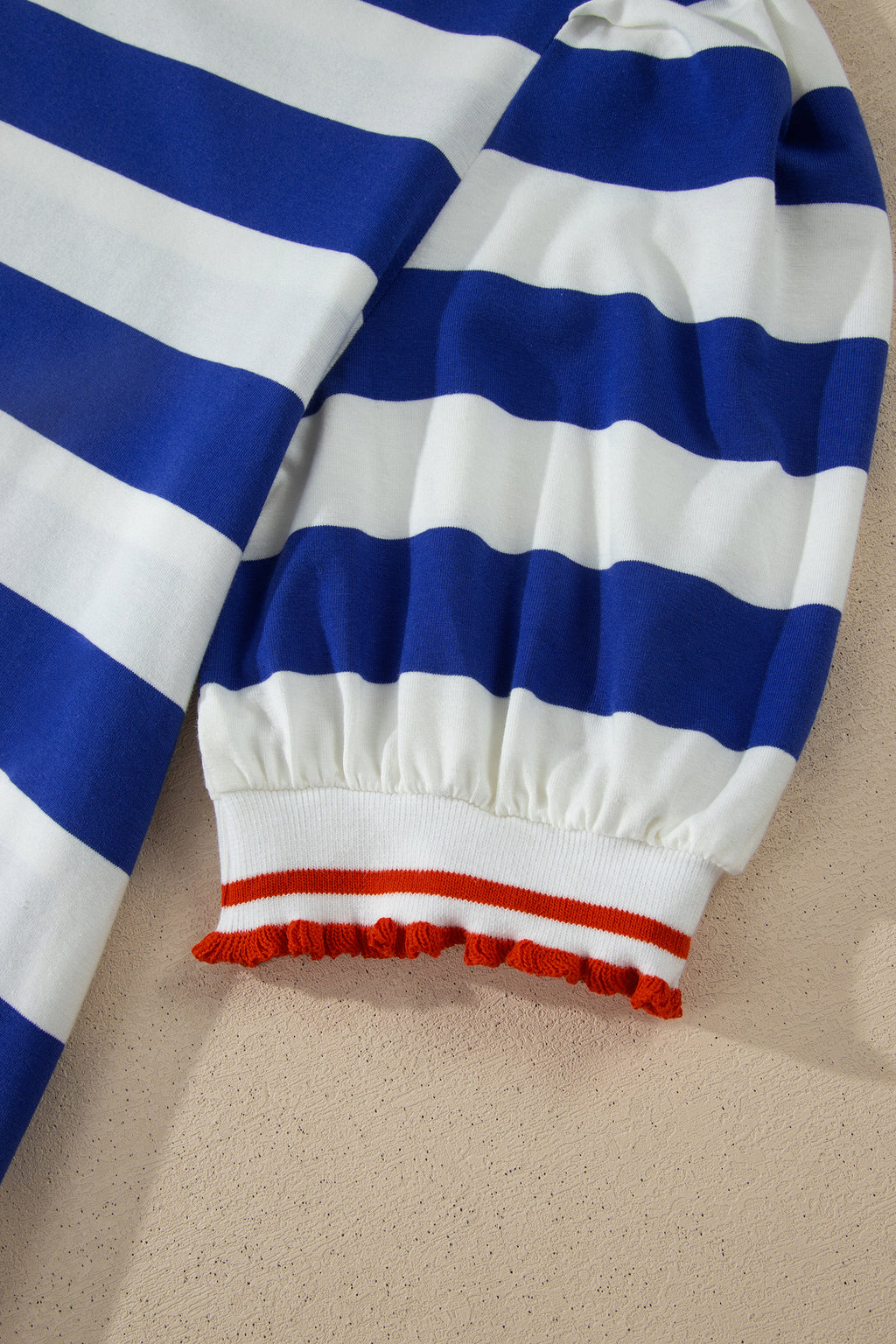 Red Stripe Contrast Trim Round Neck Short Puff Sleeve Shift Mini Dress
